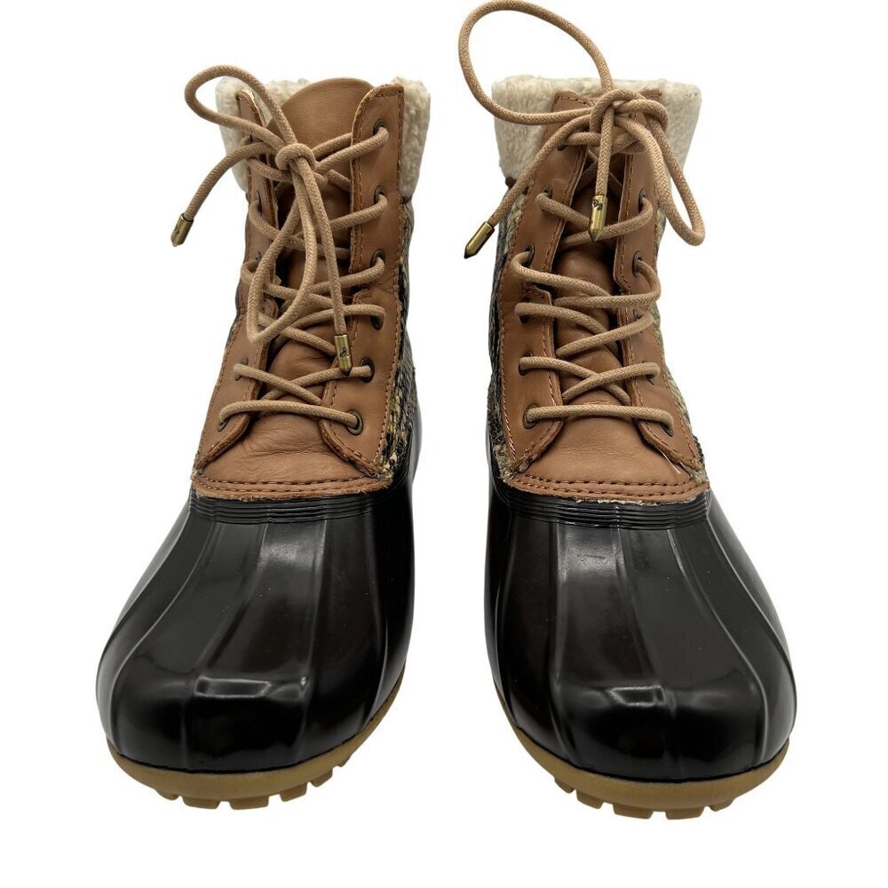 Sam Edelman Womens 7M Duck Boots Leather Upper Faux Fur Snake Pattern Waterproof - Picture 5 of 16